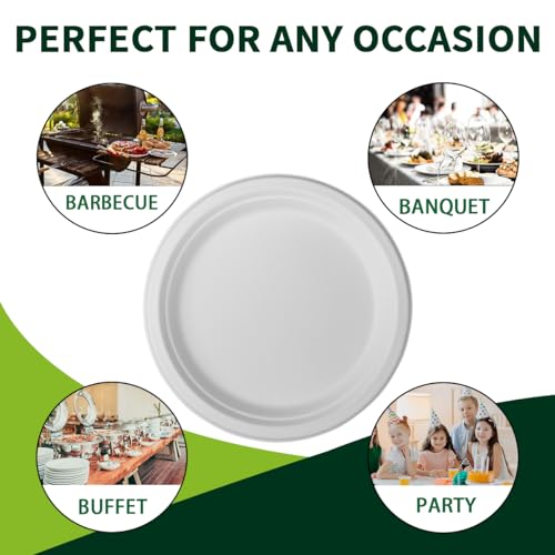 150 Pieces 100% Compostable Paper Plates (White 7inch) Heavy Duty Disposable Plates Eco Plates Made of Sugarcane Fiber Biodegradable Plates for Everyday Dinner, Party, Barbecue