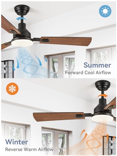 ZMISHIBO 52 Inch Ceiling Fan with Light, 3 Blade LED Ceiling Fans with Remote, Quiet Reversible DC Motor, Dual Finish Blades, Farmhouse Ceiling Fans for Indoor&Outdoor, Bedroom, Kitchen