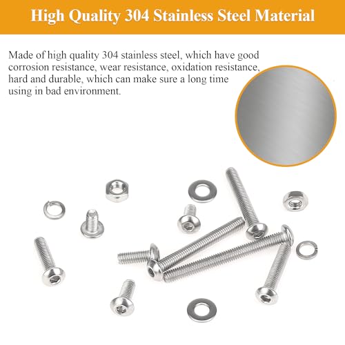 546 Pieces M3 Screws Nuts Washers Set, Sutemribor M3 x 6/8/12/16/20/25/30mm Button Head Socket Cap Screws Nuts Washers Assortment Kit, 304 Stainless Steel, Fully Threaded