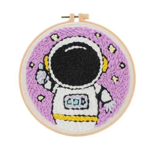 Punch Needle Kit for Beginner, Rug Yarn Hooking Beginner Kit with Instruction, Punch Needle Fabric with Pattern, Yarns, Embroidery Hoops for Punch Needle 20CM/9.8INCH (Fish)