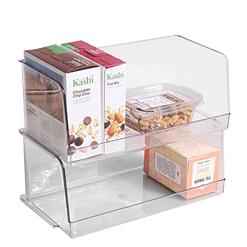Emeril Lagasse Stackable Plastic Food Storage Organizer Bin Basket with Open Front for Household Kitchen Cabinets, Pantry, Offices, Closets, Bedrooms, Bathrooms - 9.5" Wide, 2 Pack - Clear