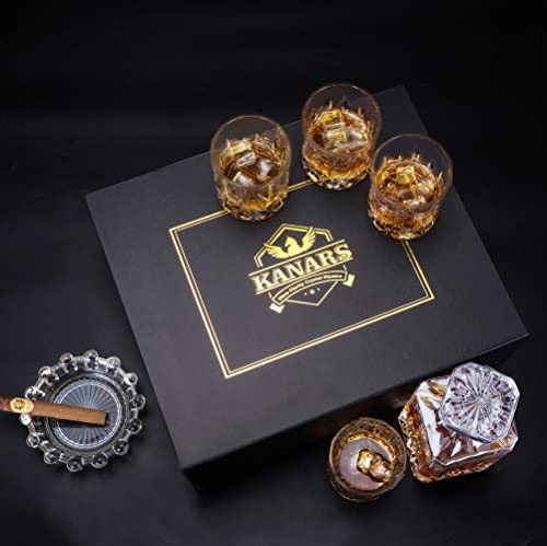 KANARS Whiskey Decanter And Glasses Set in Unique Gift Box - Original Crystal Liquor Decanter Set For Bourbon, Scotch, Vodka, Rum or Whisky, 5-Piece, Gifts for Men Dad