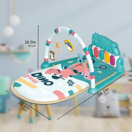 dearlomum Baby Play Mat Baby Gym, Piano Tummy Time Baby Activity Gym Mat with 5 Infant Learning Sensory Baby Toys, Music and Lights Boy & Girl Gifts for Newborn Baby 0 to 3 6 9 12 Months(Blue)