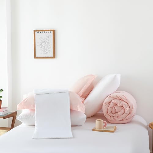 JANZAA Queen Comforter Set with Sheets 7 Piece Comforter Set Queen Bed in a Bag Pink Comforter with Microfiber Bed Pillow Cases Pillow Shams Fitted Flat Sheet Soft Blush Bedding Set All Season