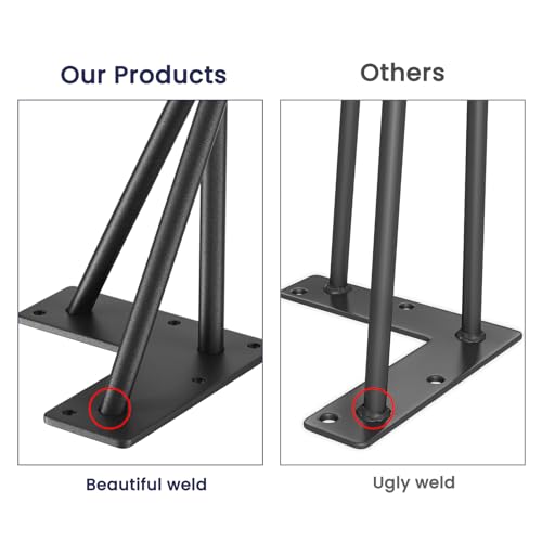 SMARTSTANDARD Hairpin Table Legs 40 Inch, 1/2'' in Diameter 3 Rods, Metal Home DIY Projects for Nightstand, Coffee Table, Dresser with Rubber Floor Protectors, Black, 4PCS