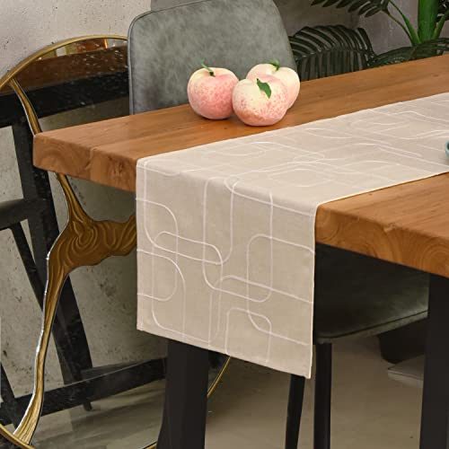 Winotic Table Runner 13 x 72 Inches Long, Modern Light Ivory Embroidered Table Linen for Kitchen Dining Coffee Table Wedding Party Daily Home Decor (Light Ivory, 13"x72")