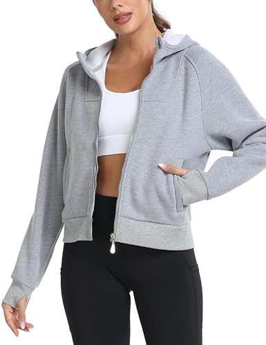 MoFiz Zip Up Hoodies for Women Warm and Cozy Full Zip up Sherpa Fleece Lined Hoodies for Women Winter Dark Gray X-Small