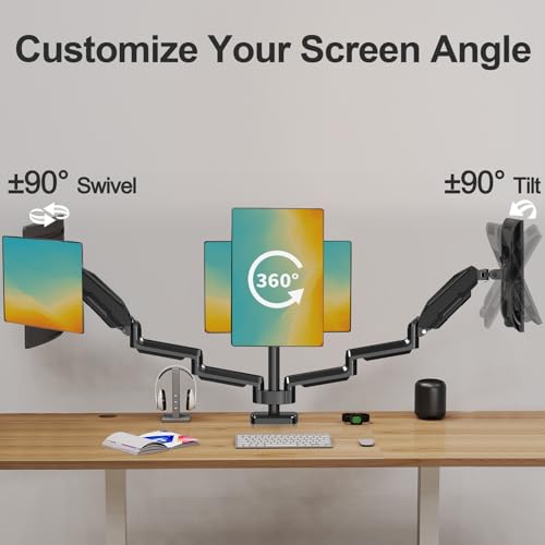 MOUNT PRO Triple Monitor Mount, 3 Monitor Desk Mount for There Screens up to 32 Inch, Full Motion Gas Spring Triple Monitor Stand, Heavy Duty Monitor Arm Hold up to 17.6lbs Each, VESA Mount, Black