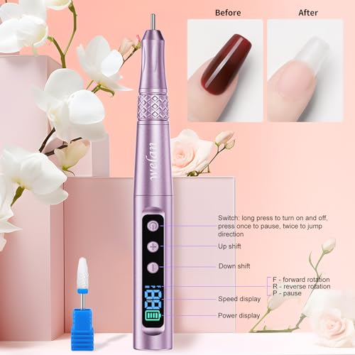 Welan Electric Nail Drill Professional, Cordless Nail Drill, 35000RPM Professional Nail Drill, Portable Efile Nail Drill Machine for Acrylic and Gel Nail with Manicure and Polishing Tool Set (Grey)
