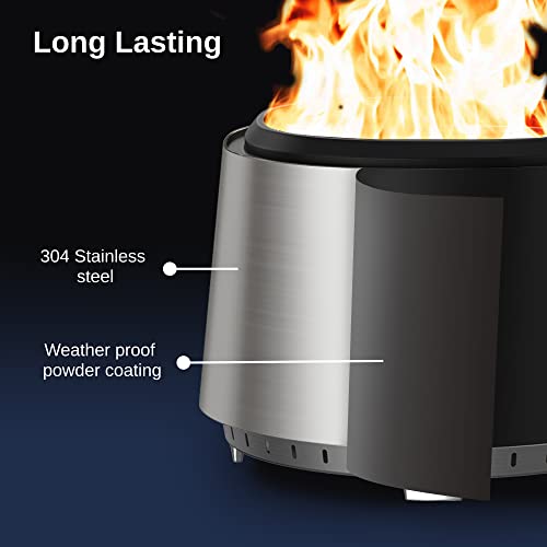 EAST OAK Fire Pit Smokeless 17'' Firepits for Outside Patio, 304 Stainless Steel Wood Burning Fireplaces, Portable Outdoor Bonfire Pit with Poker, Stand & Removable Ash Pan for Camping, Chisel Steel