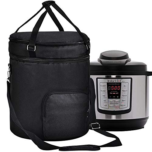 Pressure Cooker Travel Tote Bag, 2 Compartments Travel Tote Case for Cooker Accessories,Kitchen Round Applicances Storage Bag(Enclosed on the Bottom) (Black, Fit for 6 QT Instant Pot)