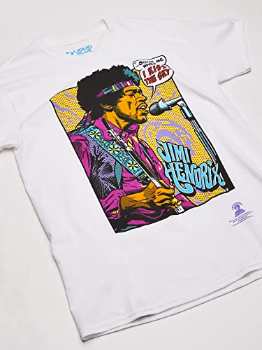 Liquid Blue unisex adult Jimi Hendrix Pop Art 'Scuse Me While Kiss the Sky T-shirt T Shirt, White, Small US