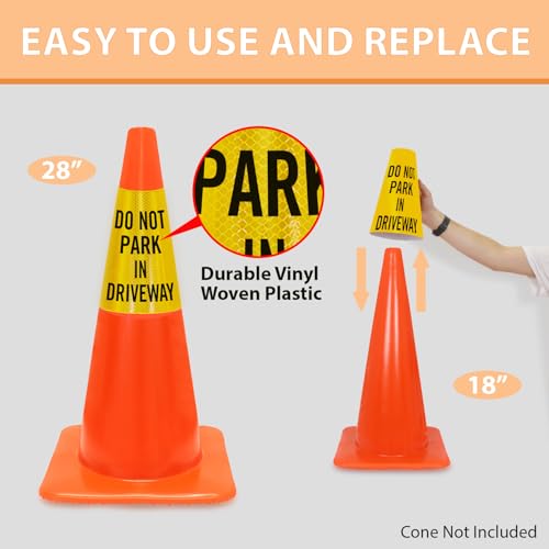 SmartSign “Do Not Park in Driveway” Bright Reflective Cone Message Sleeve, [Cone Not Included]