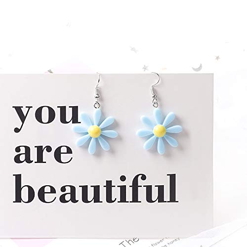 Daisy Earrings Daisy Flower Earrings for Women Acrylic Yellow Flower Daisy Dangle Earring Wild Lily Petals Hawaii Plant Earrings (Heart- Blue)