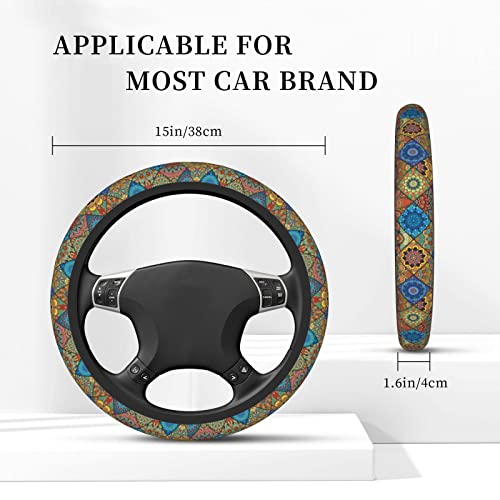 Sage Green Hippie Flower Auto Car Steering Wheel Cover Universal 15 Inch Neoprene Interior Decor Protection Accessories