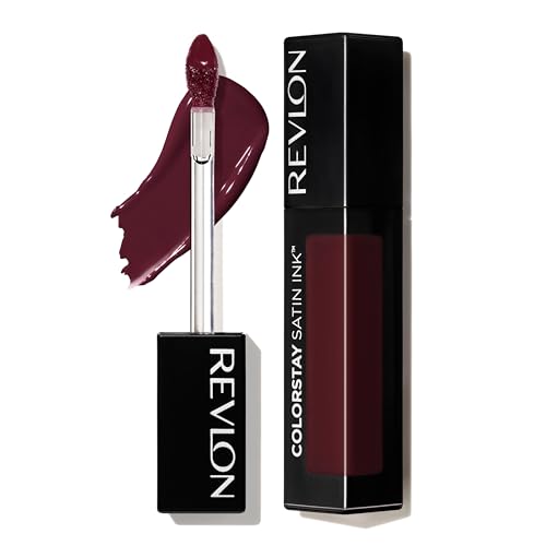 REVLON ColorStay Satin Ink Crown Jewels Liquid Lipstick, Longlasting & Waterproof Lipcolor, Moisturizing Creamy Formula Infused with Black Currant Seed Oil, 035 Reigning Red, 0.17 fl oz.