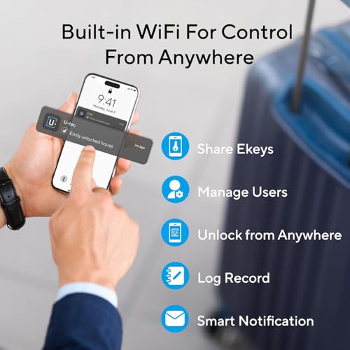 ULTRALOQ U-Bolt Pro WiFi Smart Lock with Door Sensor, 8-in-1 Keyless Entry Door Lock with Built-in WiFi,Fingerprint ID,App Remote Control,Auto Unlock,Door Status Alert,WiFi Deadbolt Door Lock