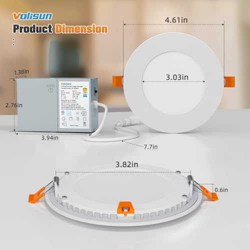 VOLISUN 24 Pack 4 inch Recessed Lighting, 5CCT Ultra-Thin LED Recessed Light with Junction Box, 2700K-5000K Selectable, 810Lumen Dimmable Canless Wafer Downlight, LED Ceiling Light ETL Certificated