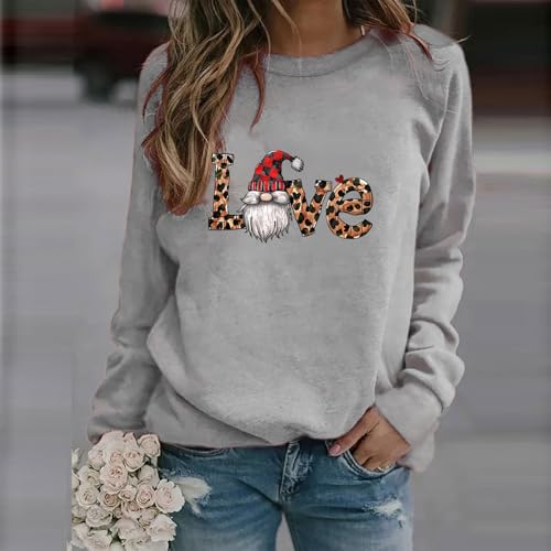 Valentines Sweatshirt Trendy Gifts for Women Valentine's Day Sweatshirts for Women Cute Leopard Love Heart Print Crewneck Pullover Funny Casual Fashion Shirt Tops