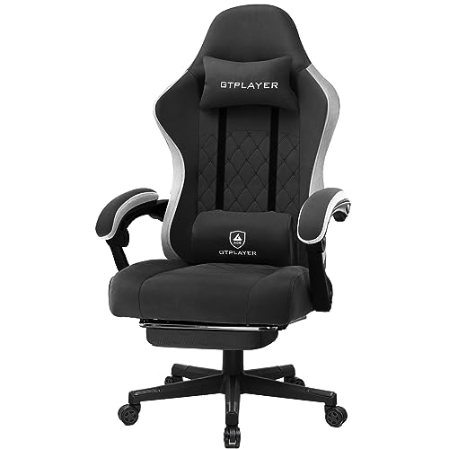 GTPLAYER Gaming Chair, Computer Office Chair with Pocket Spring Cushion, Linkage Armrests and Footrest, High Back Ergonomic Computer Chair with Lumbar Support Task Chair with Footrest （Black）