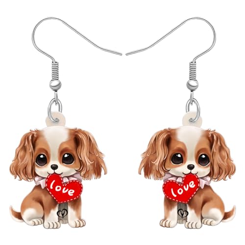 BONSNY Acrylic Valentine's Day Cute Pink Heart Love Dog Breeds Beagle Puppy Earrings Drop Dangle Jewelry For Women Gift Charms (Beagle)