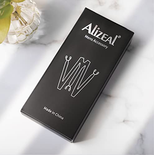 Alizeal Paisley Suspenders and Self Tied Bow Tie for Men with Pocket Square Set, Black Gold