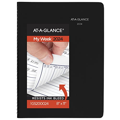 AT-A-GLANCE 2024 Weekly Planner, DayMinder, Quarter-Hourly Appointment Book, 8" x 11", Large, Black (G5200024)