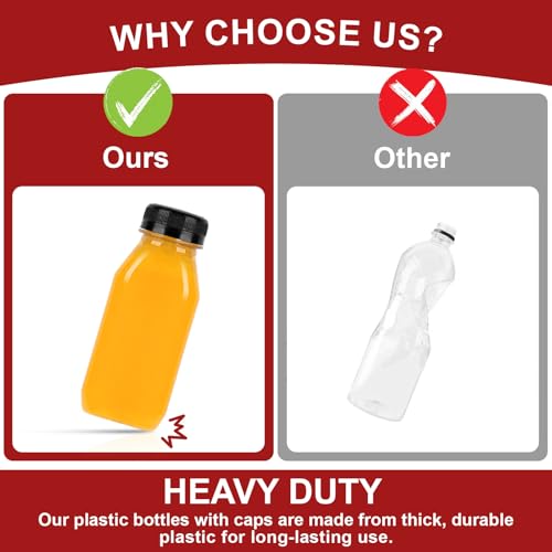 YULEER Plastic Bottles with Caps, 12 oz Take Out Bottles with Lids for Bottles Clear Juice Bottles Bulk Containers for Smoothie, Drinking and Other Beverages