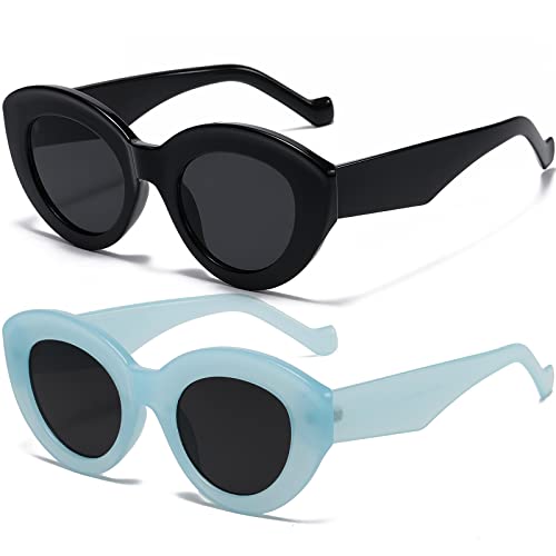 AIEYEZO Oversized Cat Eye Sunglasses for Women Cute Oval Thick Frame Cateye Sun Glasses Chic Retro Style Shades (Tortoise + Candy White)