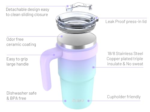 Zukro 20 oz Insulated Tumbler Ceramic Interior Coating, No Metallic Aftertaste, Vacuum Stainless Steel Double-walled Coffee Cup with Handle, Lid and Straw, BPA Free, No Sweat, Dishwasher Safe, Teal