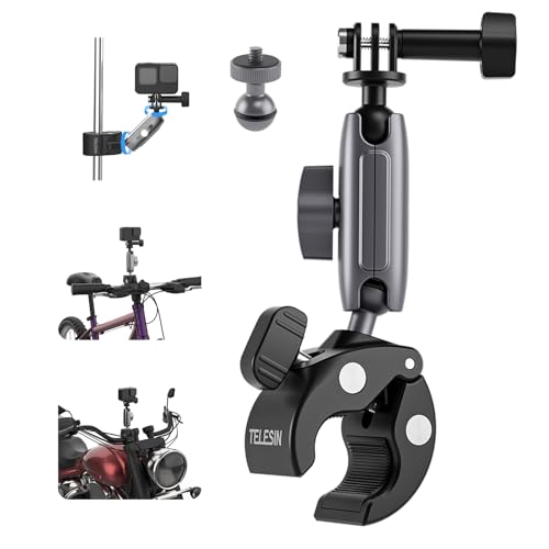 Camera Clamp Mount Bike Motorcycle Handlebar Holder, 360 Ball Joint Bicycle Cycling Tube Bar Attach for GoPro Max Hero 13 12 11 10 9 8 7 Insta360 X3 X4 Ace Pro DJI Action 3 4 Osmo Pocket 3 Accessories