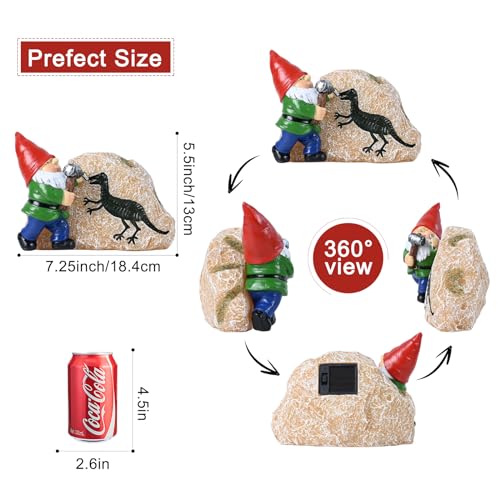 Yiosax Garden Gnome Statues-Solar Gnomes Statues-Outdoor Gnome Figurine Decor Dinosaur Resin Decoration for Patio Yard Lawn Ornament Dwarf Gift for Woman 5.5 Inches