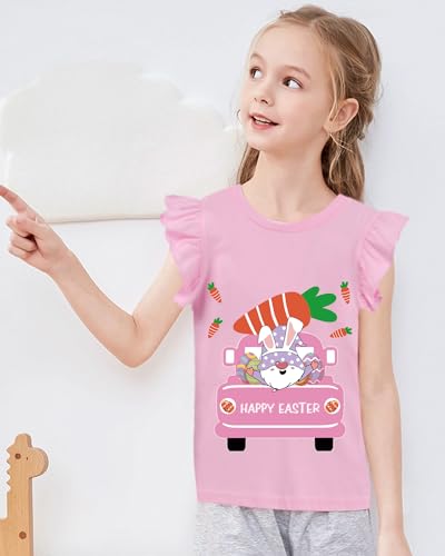 Easter Day for Toddler Girl Clothes Rabbit Ruffle Short Sleeve Tshirt Baby Kids Outfits Cotton Tee Tops Bunny Carrot Pink 2T
