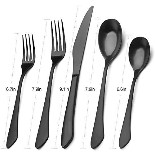 Matte Black Silverware Set, 20-Piece Stainless Steel Flatware Set Service for 4, Satin Finish Tableware Cutlery Set for Home and Restaurant, Dishwasher Safe