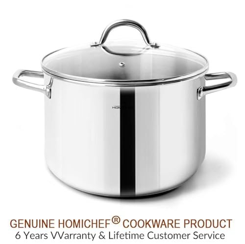 HOMICHEF Small Stock Pot 4 Quart Nickel Free Stainless Steel - Small 4 Qt Pot With Lid - 4Qt Stockpot With Lid - Soup Pot Small Cooking Pot 4 Quart - 4 Qt Pot With Glass Lid - Induction Pot With Lid
