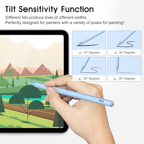 AOPCREZON Stylus Pen for iPad,Palm Rejection Tilt Sensitivity Fast Charging Pencil Work for 2018 Or Later iPad 10/9/8/7/6th Gen,Pro 12.9&11",Air 5th/4th/3rd Gen,4 Replacement Nibs (Blue)