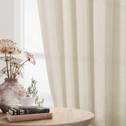 132 Inch Natural Linen Curtains Extra Long with Grommet Top for High Living Room, Custom Made High Ceiling 2 Story Drapes,Semi Sheer Beige Neutral Curtains for Loft Sliding Door 11 FT 1 Panel