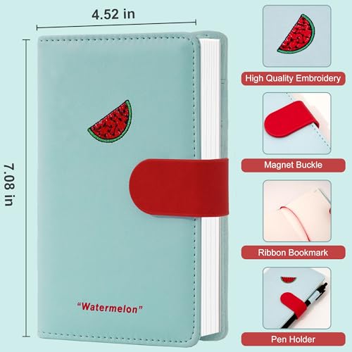 CAGIE Cute Journal for Teen Girls Journal with Pen Refillable Journals for Writing 256 Pages A6 Lined Journaling Notebooks with Magnetic Buckle, Watermelon