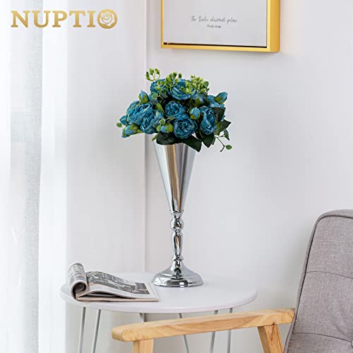 2 Pcs/ Set Tabletop Silver Metal Wedding Flower Trumpet Vase Table Decorative Centerpiece Artificial Flower Arrangements for Anniversary Ceremony Party Birthday Event Aisle Home Decoration