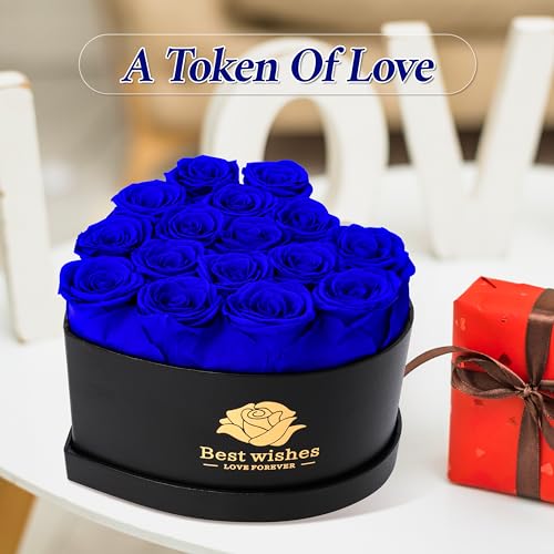 Childom Birthday Gifts for Women,7Pcs Preserved Blue Roses for Her in a Box,Preserved Fresh Rose Flower Gifts for Her,Christmas Rose Gifts for Women,Rose Gifts for Anniversary,Thanksgiving,Christmas