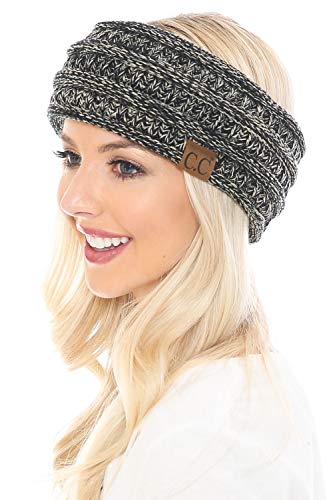 C.C Soft Stretch Winter Warm Cable Knit Fuzzy Lined Ear Warmer Headband, Mustard Ribbed