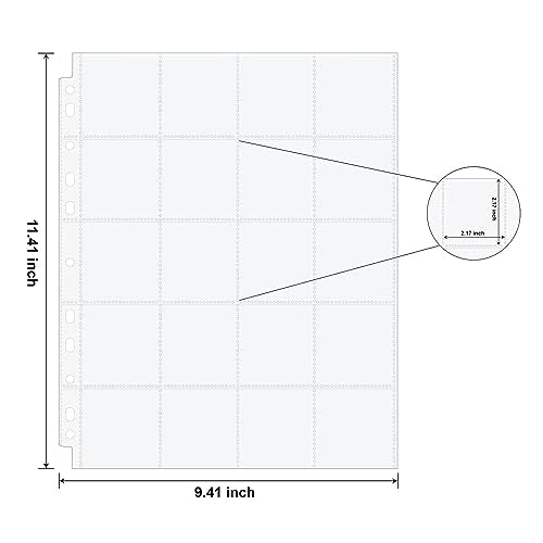 50ct 20-Pocket Coin Pages - Coin Pocket Pages for 2 x 2 Inch Cardboard Coin Holders, 11 Holes for Coin Binder, Coin Collecting Album Protectors, Coin Collection Storage