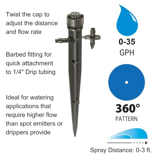 Rain Bird MBF4PKS Drip Irrigation Micro-Bubbler on Stake, 360° Full Circle Pattern, 0 - 3' Spray Distance, 4-Pack