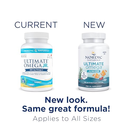 Nordic Naturals Ultimate Omega Jr., Strawberry - 120 Mini Soft Gels - 680 Total Omega-3s with EPA & DHA - Brain Health, Mood, Learning - Non-GMO - 60 Servings