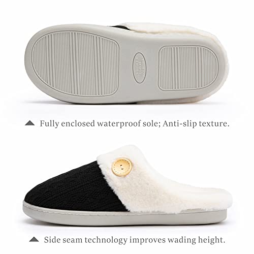 Chantomoo Womens Slipper Warm Comfy Memory Foam House Slippers Knitted Shoes Faux Fur Lined Anti-Skid Rubber Sole Bedroom Cozy Indoor Outdoor Slippers Yellow Size 11 12 10.5