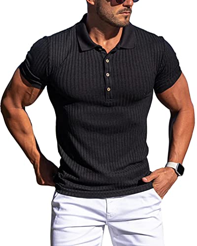 Muscle Polo Shirts for Men Slim Fit Short Sleeve Golf Shirts Men Dry Fit Shirts Casual Stylish Clothes Purple