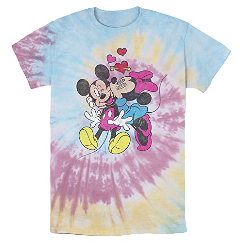 Disney mens Mickey Minnie Love T Shirt, Blue/Pink/Yellow, Small US