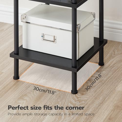 HOOBRO 5-Tier Corner Shelf Stand, Corner Square Rack Display Shelf, Tall Storage Rack Plant Stand, Corner Bookcase for Small Spaces, Living Room, Home Office, Kitchen, Black BK50CJ01