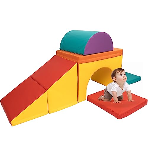 XJD PU Leather Foam Climbing Blocks for Toddlers, Soft Play Climbing for Toddlers, Single Tunnel Climber,Climb and Crawl Activity Playset, Indoor Crawling Gym Equipment for Toddler (Assorted)