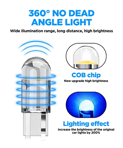 AOCISKA 30PCS 12V 194 LED Light Bulbs,Led Interior Car Light White Led Reverse Lights Day Running Light,168 2825 W5W T10 Wedge COB LED Replacement Bulbs,6000K Error Free Led Bulb Dash Light (Blue)